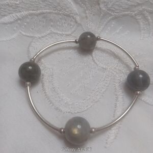 Solid 925 Sterling Silver And Labordatite Bracelet.